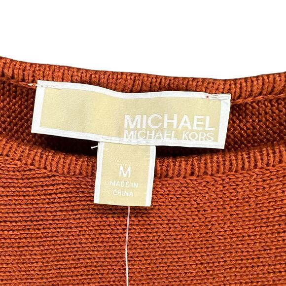 Michael Kors MMK Knit Sweater Women M Maple Brown Side Zip Cozy Core Boho Chic - Picture 10 of 14